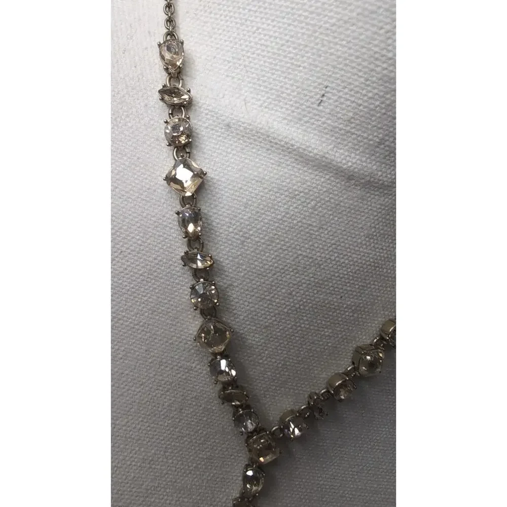 J Crew Crystal Statement Necklace Rhinestone Drop Pendant Gold
